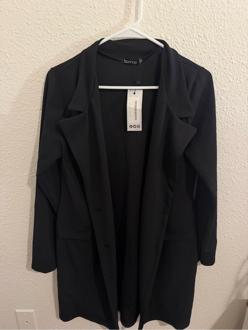 Boohoo Black Longline Open Blazer Dress Size 12 PLUS